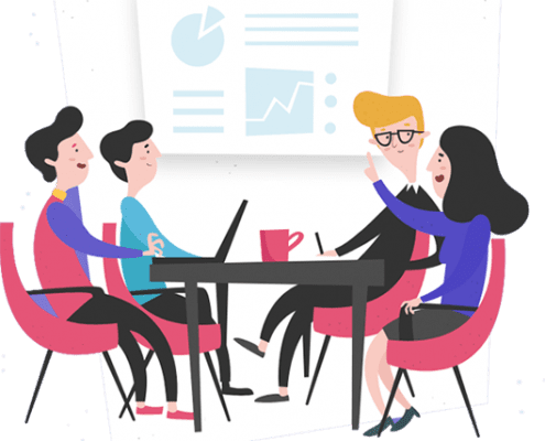 Digital marketing team discussing strategy in meeting