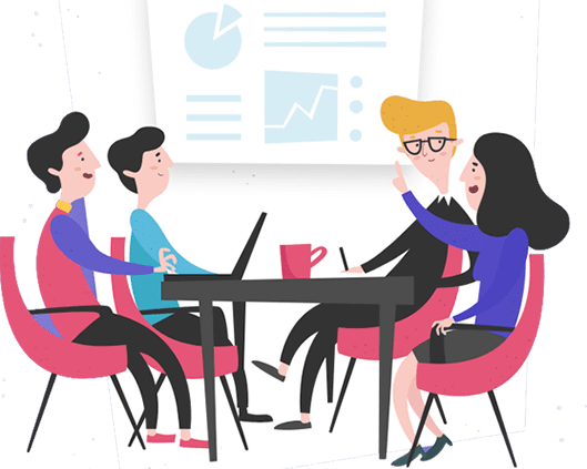 Digital marketing team discussing strategy in meeting