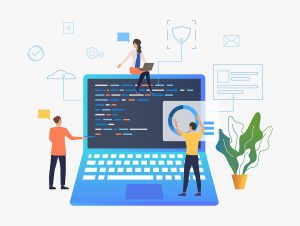 Web development process with coding and testing